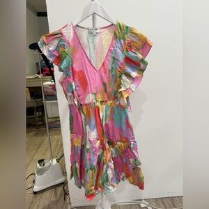 CROSBY by Mollie Burch Pink and Green Sundress with Flutter Sleeves